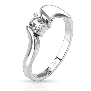 Bague femme acier ondule  pierre claire