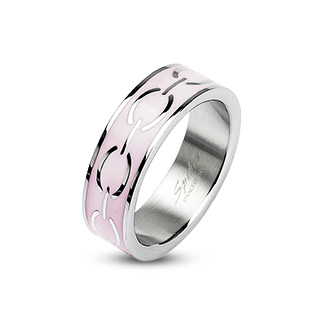 Bague femme acier rose  chaine grave