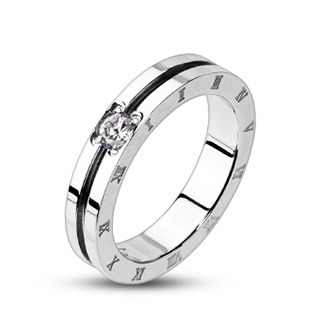 Bague femme acier sertie et rainure  chiffres romains