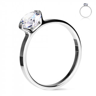 Bague femme acier  solitaire zirconium