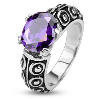 Bague femme acier style antique à pierre violette