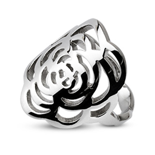 Bague femme acier style rose ajoure