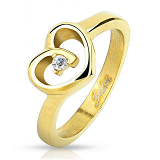 Bague femme dore  coeur ajour en spirale en acier