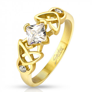 Bague femme dore en acier  losange couronn et croisillons