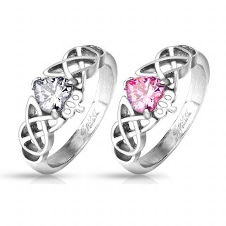 Bague femme en acier  coeur couronn et croisillons