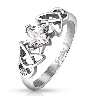 Bague femme en acier  losange couronn et croisillons