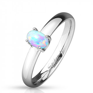 Bague femme en acier  Opale ovale