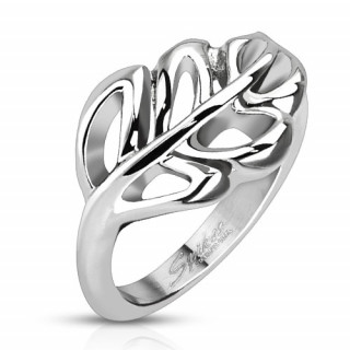 Bague femme en acier argent  feuille ajoure