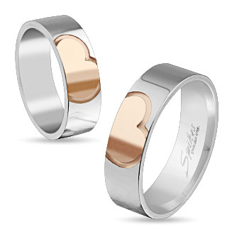 Bague femme en acier avec coeur cuivré