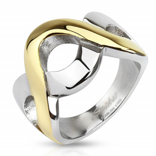 Bague femme en acier bicolore avec "V" croiss