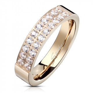 Bague femme en acier cuivré à large bande de strass