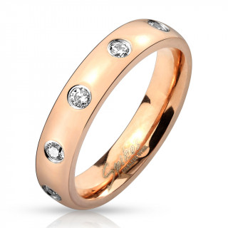 Bague femme en acier cuivr constelle de zirconiums