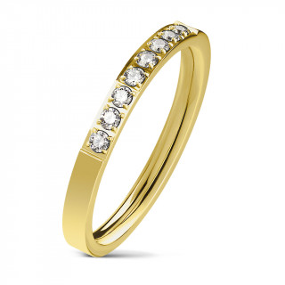 Bague femme en acier doré à arc de strass