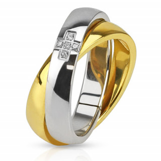 Bague femme en acier duo dor et argent avec croix