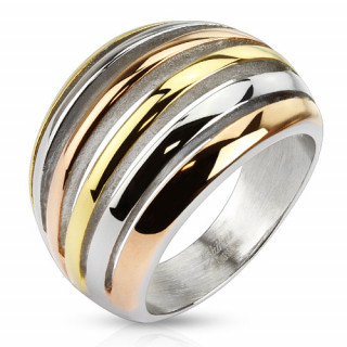 Bague femme en acier 3 tons à lignes ajourées