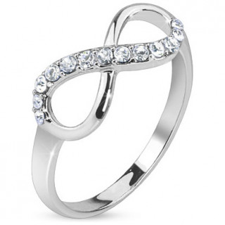 Bague femme en laiton plaqu rhodium avec symbole de l'infini pav de pierres