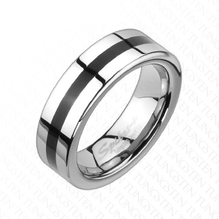 Bague femme tungstene argente  bande de rsine noire