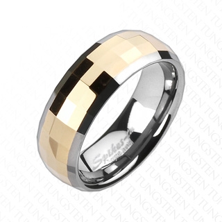 Bague femme tungstene argente  facettes dores