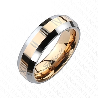 Bague femme tungstene cuivre et argente  chiffres romains