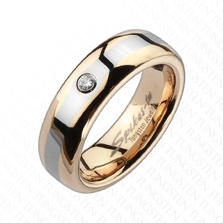 Bague femme tungstene cuivre et argente  pierre claire