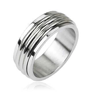 Bague homme en acier  triple anneau tournant