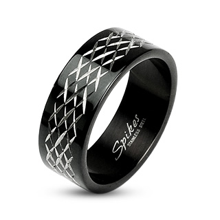 Bague homme noire en acier lacre de 3 ranges de X