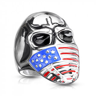 Bague homme acier  crane avec masque USA