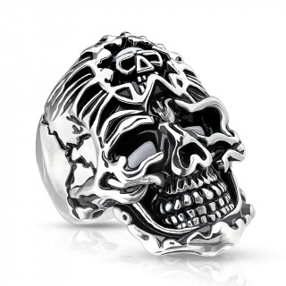 Bague homme acier  crane portant un bandana skull