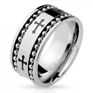 Bague homme acier  croix et boules spinning