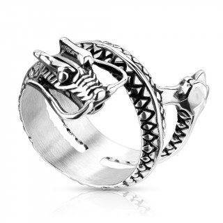 Bague homme acier  dragon asiatique volant