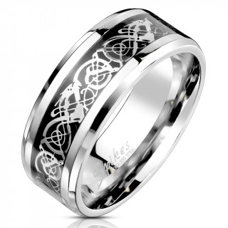 Bague homme acier  dragons calligraphis