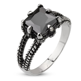 Bague homme acier  griffe de dragon enserrant une Onyx