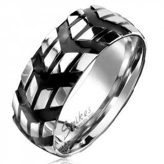 Bague homme acier  lignes flches