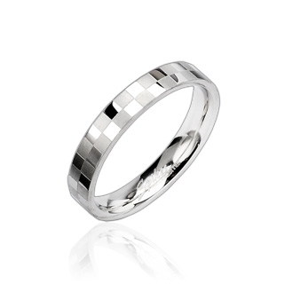 Bague acier motif damier silver