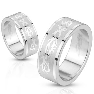 Bague homme acier  reliefs tribaux