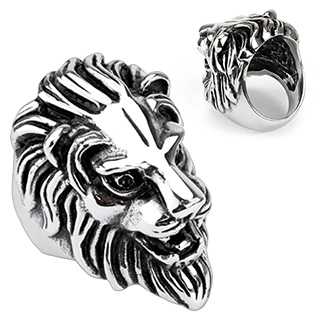 Bague homme acier  tte de lion sculpte