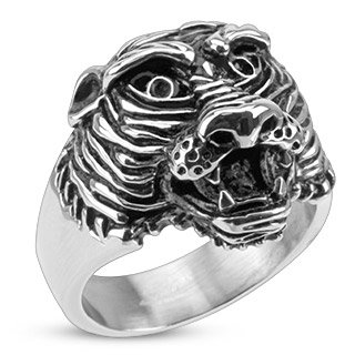 Bague homme acier  tte de tigre froce