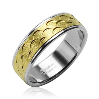 Bague mixte acier avec bandeau dor caill