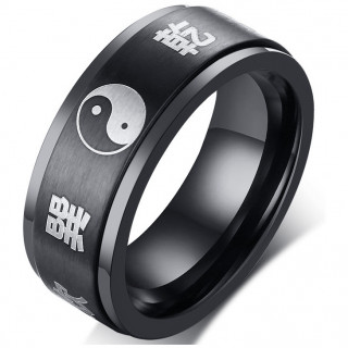 Bague homme acier  bandeau anti-stresse Yin et Yang