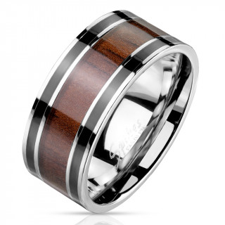 Bague homme acier Black Lines & Wood