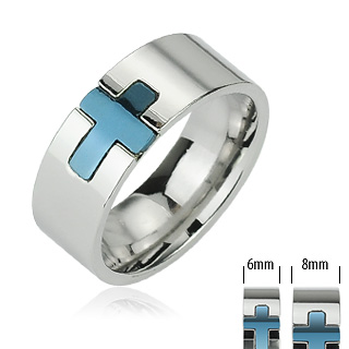 Bague homme acier Blue Cross