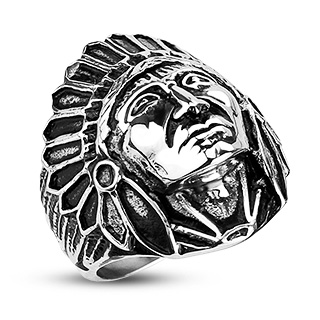 Bague homme acier chef indien Apache