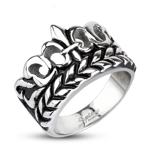 Bague homme acier couronne  fleur de lys