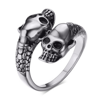 Bague homme acier à cranes de serpents humanoides