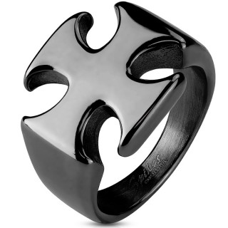 Bague homme acier croix de malte noire