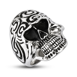 Bague homme acier tte de mort tribale