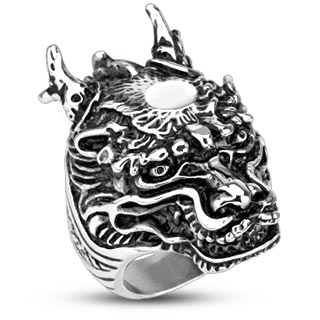 Bague homme acier dragon lgendaire  cornes