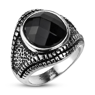 Bague homme acier écaillée à Onyx