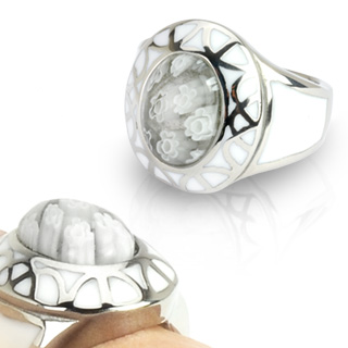 Bague homme acier et Verre Murano