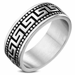 Bague homme acier perle  frise grec